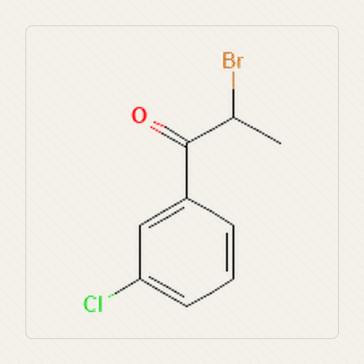 2-bromo-3-chloropropiophénone, illustration pédagogique de la structure moléculaire